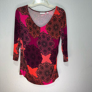 New York & Company Women’s Top XL Pink Orange Floral 3/4 Sleeve